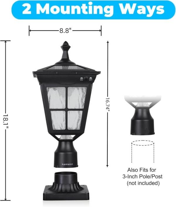 Kemeco ST4311AQ - Lámpara solar LED de aluminio fundido con base de ajuste de 3 pulgadas para montaje de poste de jardín al aire libre - Imagen 4