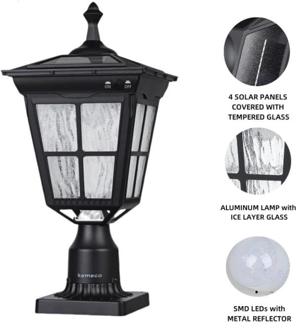 Kemeco ST4311AQ - Lámpara solar LED de aluminio fundido con base de ajuste de 3 pulgadas para montaje de poste de jardín al aire libre - Imagen 6