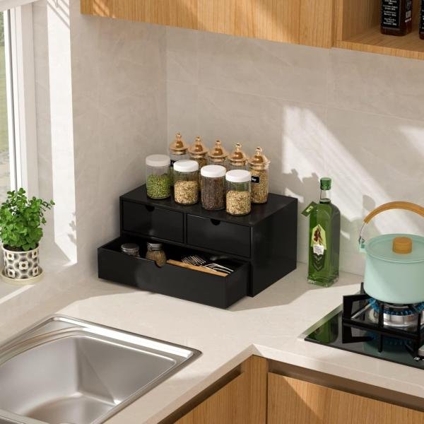 Organizador de escritorio de bambú apilable, totalmente montado, mini cajón de escritorio de bambú, organización de almacenamiento de cosméticos para oficina o hogar (3 cajones) - Imagen 2