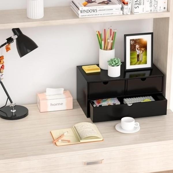 Organizador de escritorio de bambú apilable, totalmente montado, mini cajón de escritorio de bambú, organización de almacenamiento de cosméticos para oficina o hogar (3 cajones) - Imagen 4