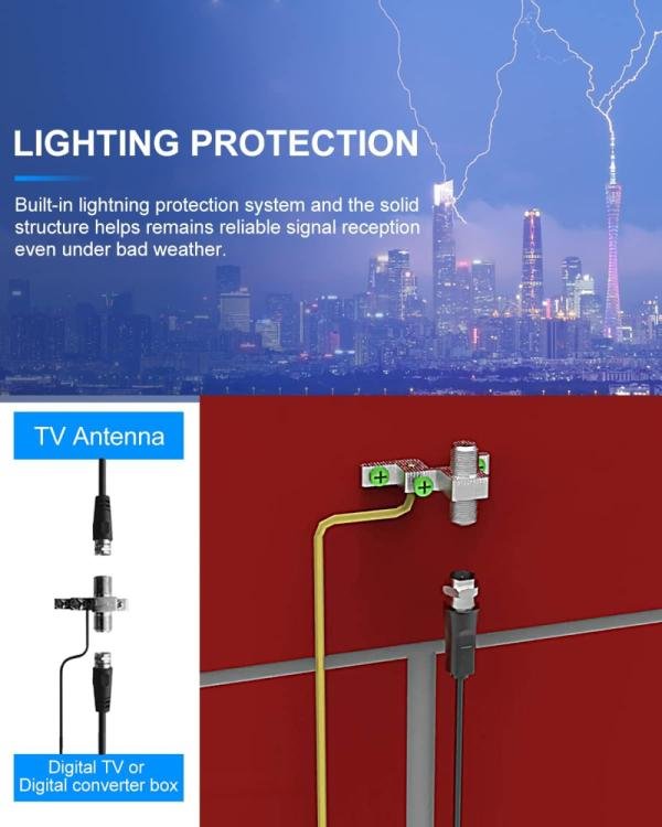 Antena de TV para exteriores, antena HDTV amplificada digital y cable coaxial RG6 de 60 pies, 200 millas de largo alcance, control remoto inalámbrico de 360 grados, soporte de rotación de 360 - Imagen 4