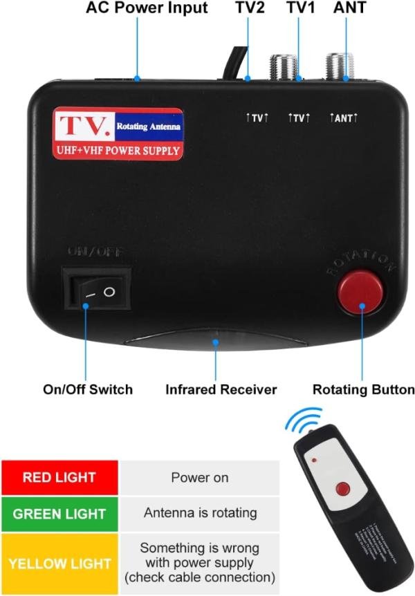 Antena de TV para exteriores, antena HDTV amplificada digital y cable coaxial RG6 de 60 pies, 200 millas de largo alcance, control remoto inalámbrico de 360 grados, soporte de rotación de 360 - Imagen 5