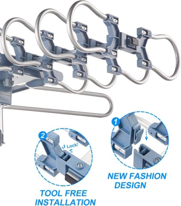 Antena de TV para exteriores, antena HDTV amplificada digital y cable coaxial RG6 de 60 pies, 200 millas de largo alcance, control remoto inalámbrico de 360 grados, soporte de rotación de 360 - Imagen 6