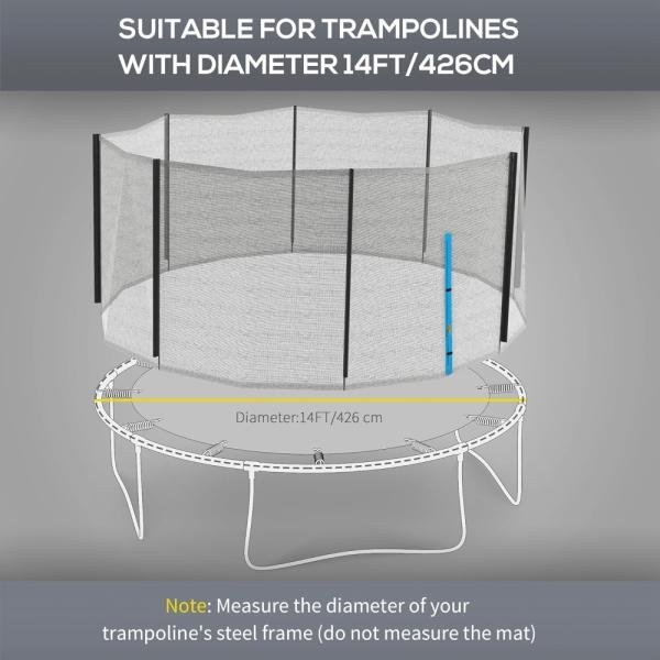 Soozier Red de seguridad para trampolín redondo de 14 pies con 8 postes rectos (postes no incluidos), caja de repuesto de red de trampolín resistente a la intemperie - Imagen 4