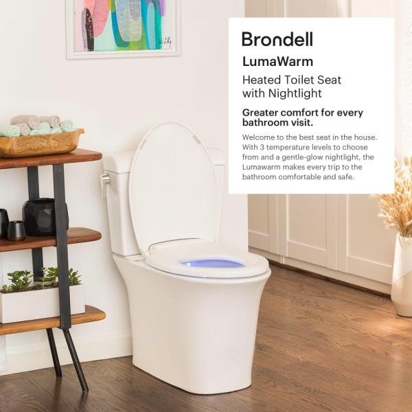 Brondell L60-RW LumaWarm - Asiento de inodoro redondo con luz nocturna con calefacción, color blanco - Imagen 3