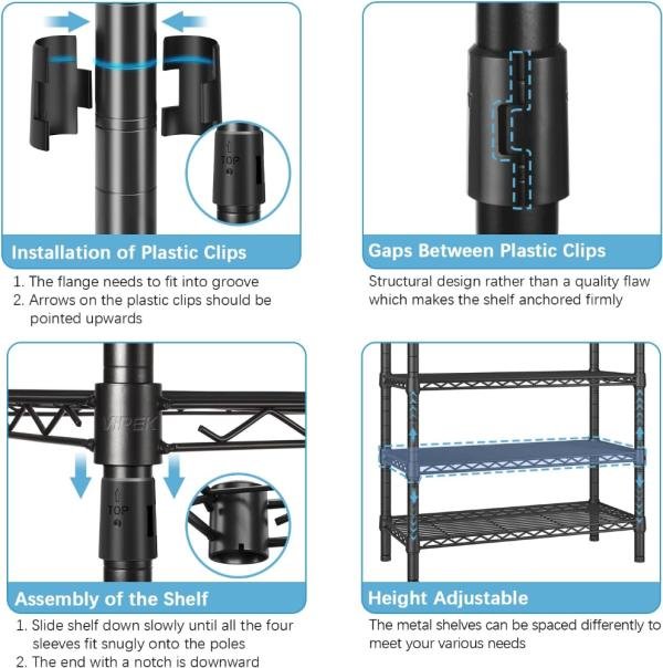 VIPEK R2 Plus perchero resistente NEGRO, 3 niveles ajustables, varillas dobles, ganchos laterales, estante independiente de metal, ideal para organización - Imagen 2