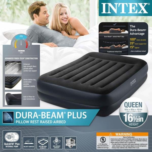 Colchón inflable Intex con bomba integrada y almohada Dura-Beam Plus, tamaño individual. Cama inflable portátil de lujo para adultos, camping e invitados - Imagen 4