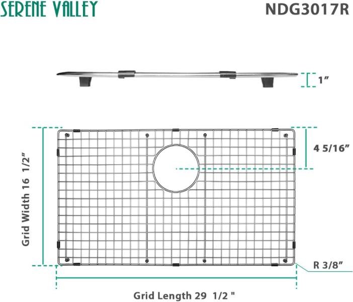 Rejilla inferior del fregadero 29-1/2" x 16-1/2", drenaje trasero con radio de esquina 3/16", rejillas de fregadero de acero inoxidable NDG3017 - Imagen 2