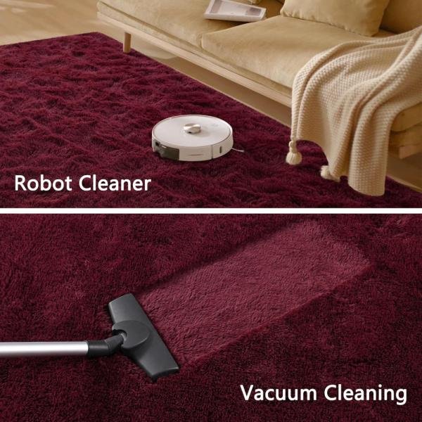 Alfombra mullida de color rojo burdeos para dormitorio, sala de estar, alfombra de área de pelo alto, para decoración de niños y niñas, alfombra de piso suave y lanuda para - Imagen 4