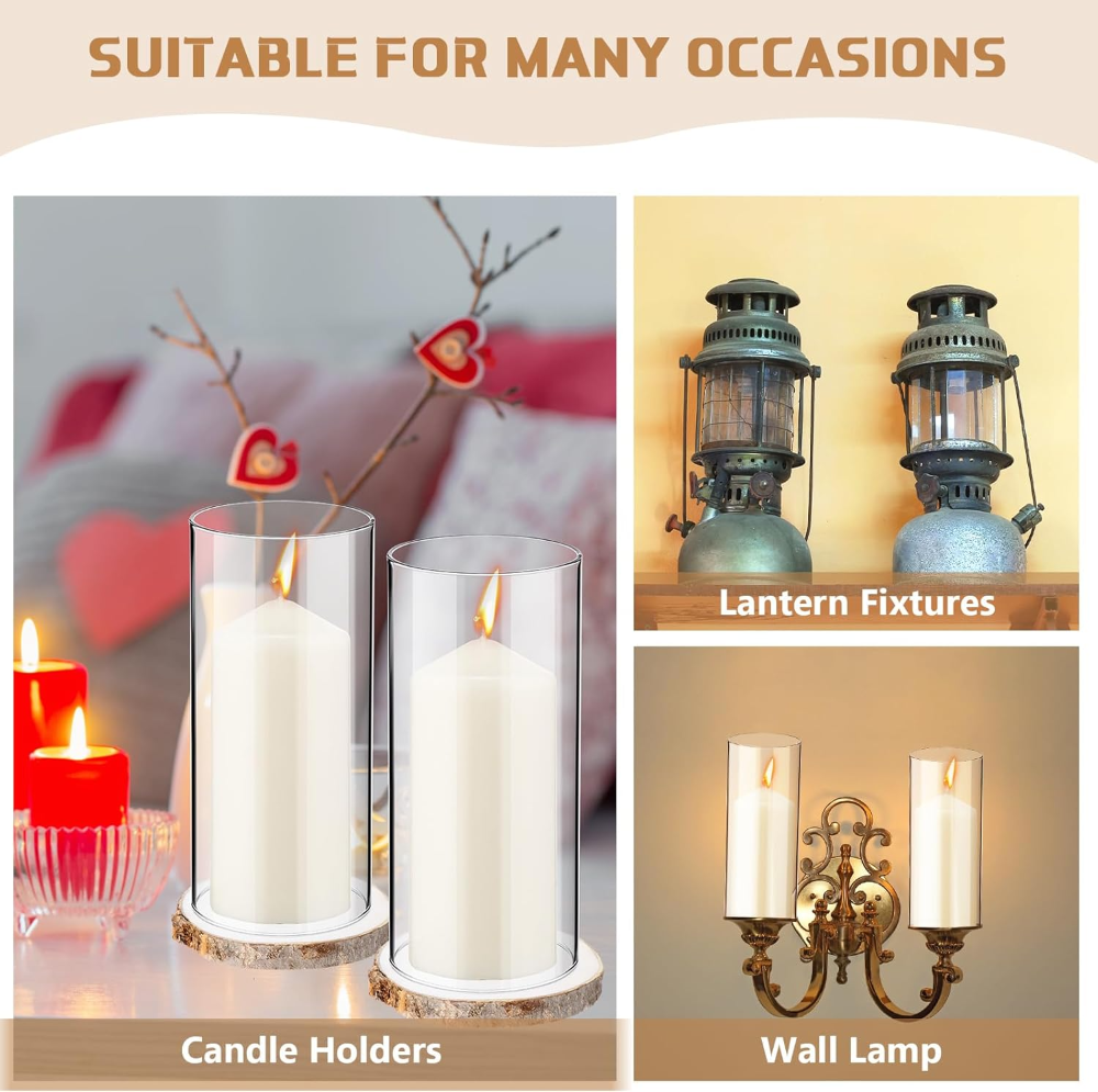Yaomiao Juego de 6 portavelas de cristal, cilindros de vidrio 6"x10", con bandeja de madera, ideal para velas de pilar, jarrones, decoración de bodas o mesas. VALORADO - Imagen 5