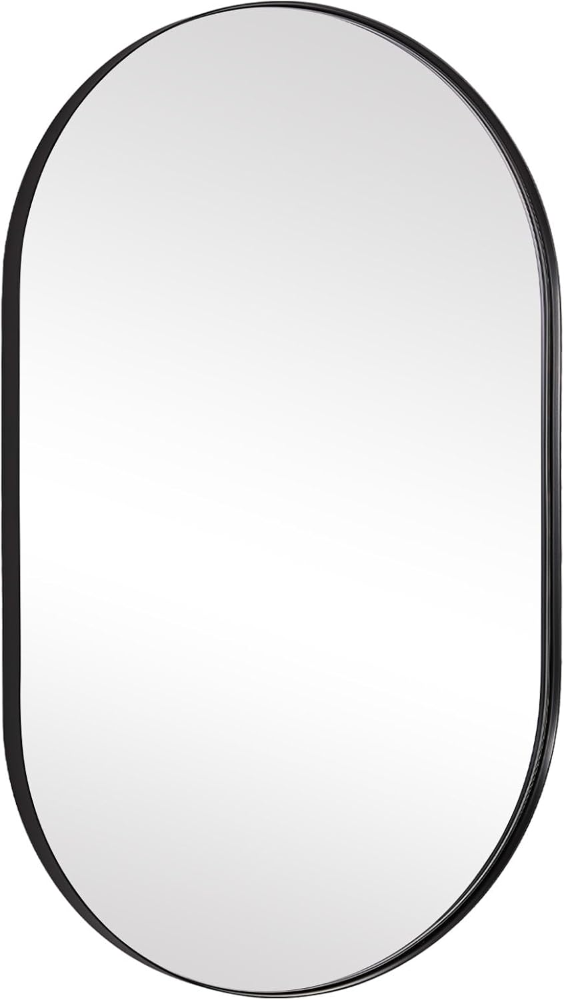 ANDY STAR Espejo ovalado negro 24"x36", marco acero inoxidable, profundidad 1", diseño contemporáneo, ideal baño, entrada o sala.