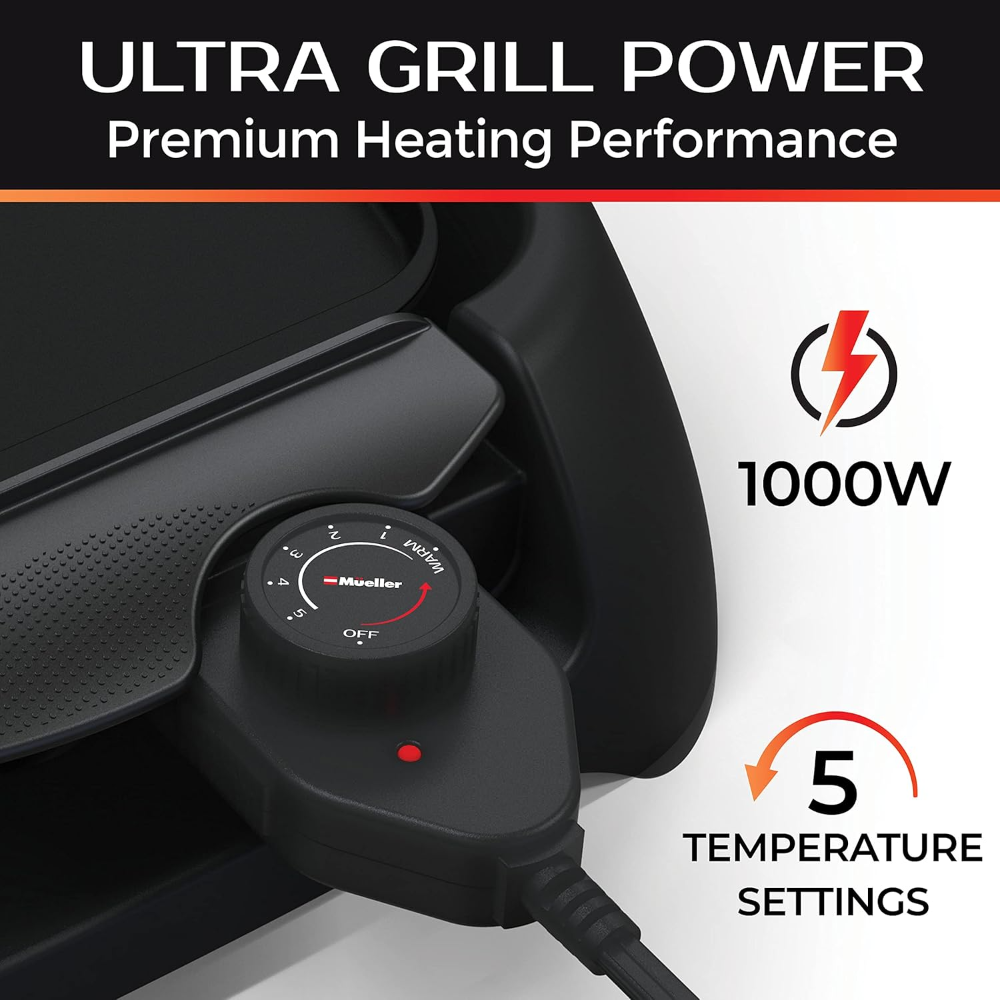 Mueller Ultra GrillPower 2 en 1, parrilla eléctrica sin humo para interiores, placas antiadherentes desmontables, temperatura ajustable, 120V. - Imagen 4