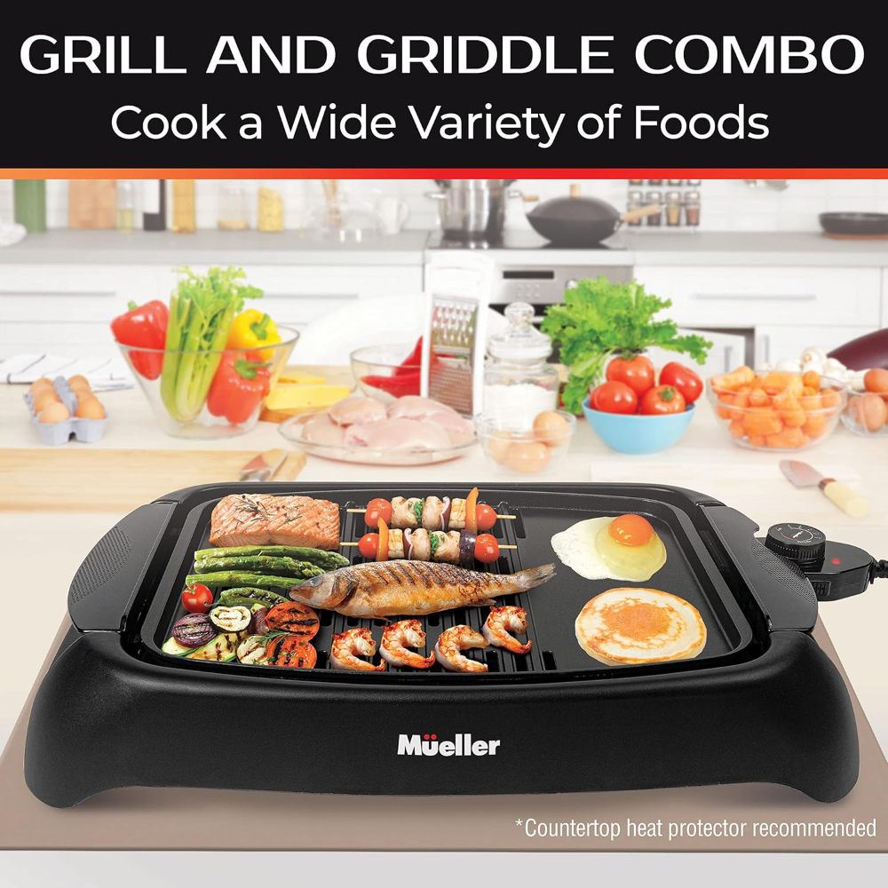 Mueller Ultra GrillPower 2 en 1, parrilla eléctrica sin humo para interiores, placas antiadherentes desmontables, temperatura ajustable, 120V. - Imagen 5