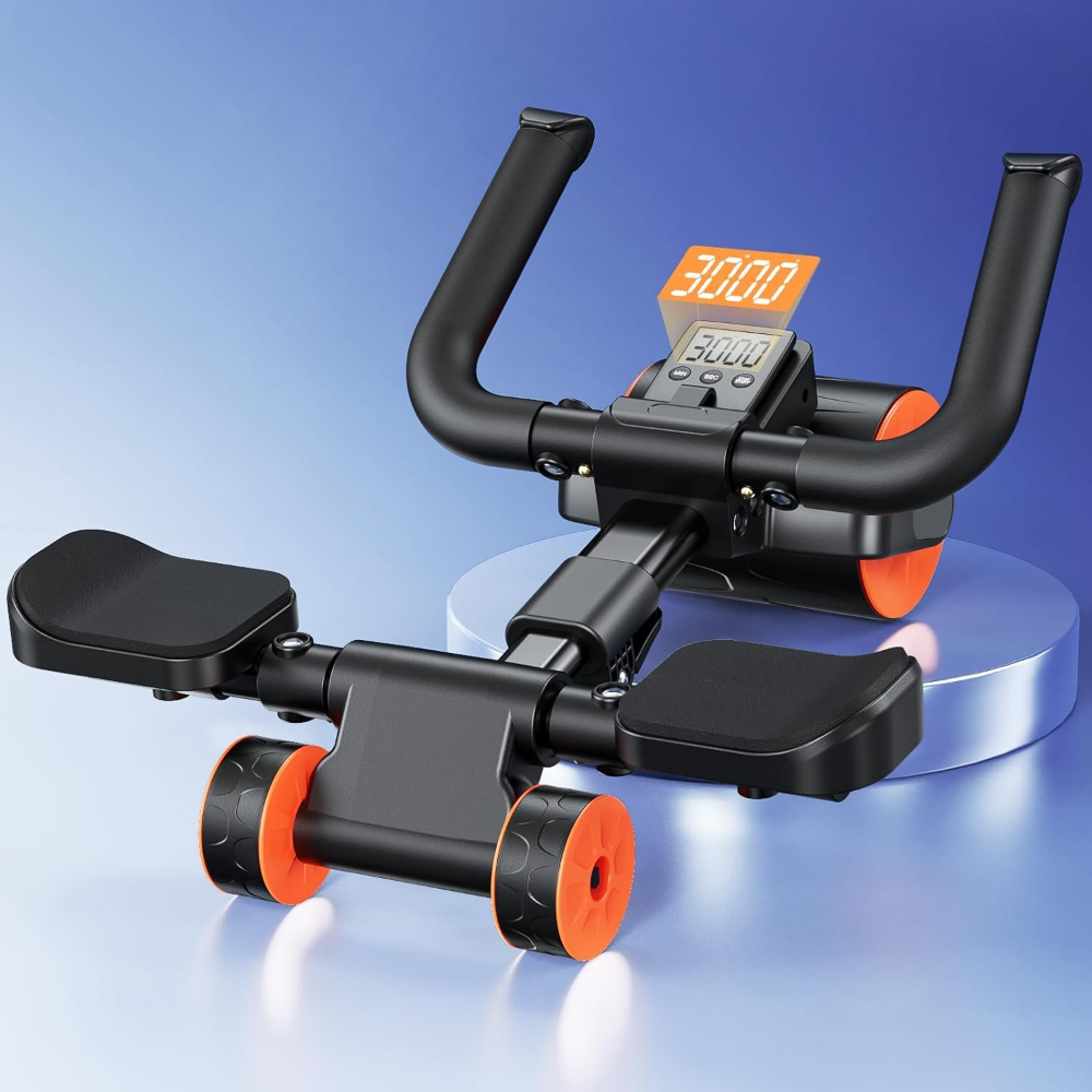 Rodillo abdominal con soporte para codos, rueda de rebote automático, incluye temporizador, ideal para entrenamiento básico en casa, ejercicio abdominal efectivo.