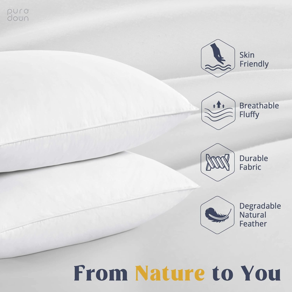 Tamaño estándar -Juego de 2 almohadas de plumas y plumón de ganso blanco, colección de hoteles, para dormir. - Imagen 4