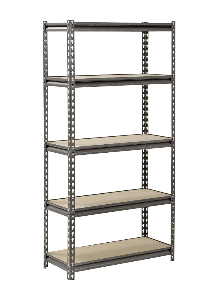 Muscle Rack UR301260PB5P-SV, estante de acero plateado, 5 niveles ajustables, capacidad 1817 kg, medidas 152x76x30 cm, resistente y duradero para almacenamiento pesado.