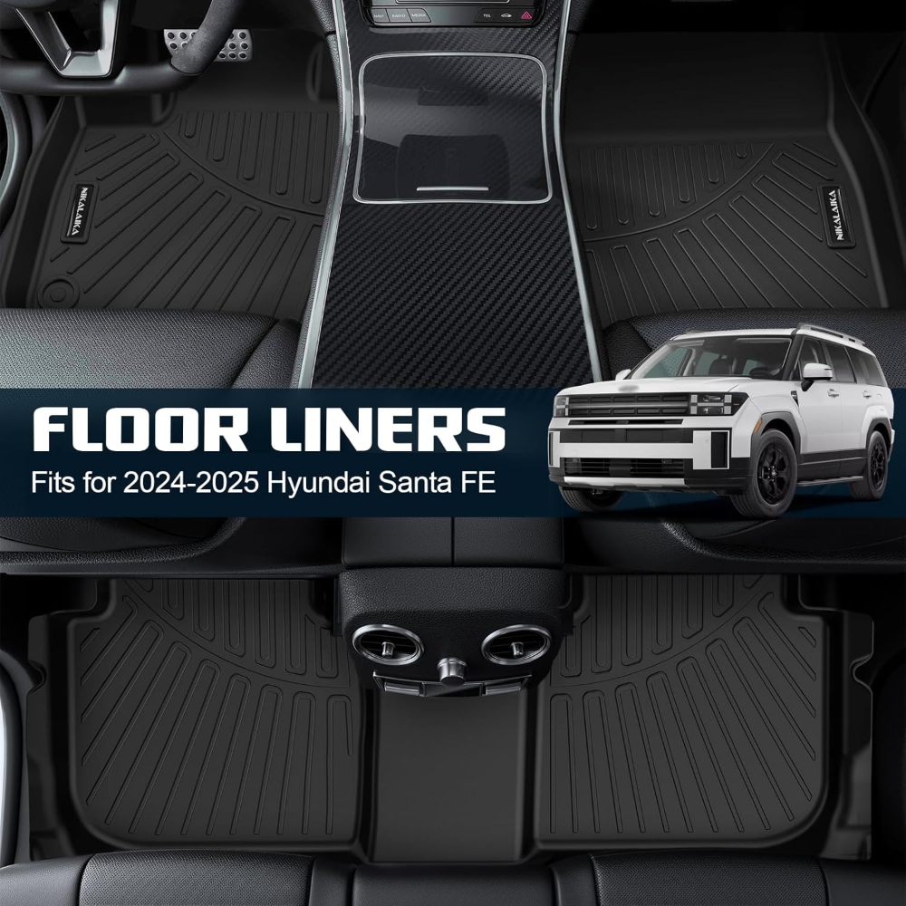 Alfombrillas y revestimiento Hyundai Santa FE 2024-2025 no híbrido, juego completo TPE, caucho negro, protección todo clima, incluye maletero y accesorios de carga. - Imagen 4