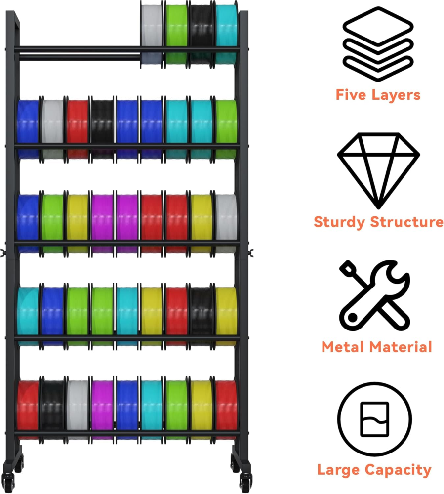 Estante de almacenamiento de filamento para impresora 3D, organizador de filamento rodante de 5 niveles, soporte para carretes de filamento para más de 40 filamentos de impresión - Imagen 2