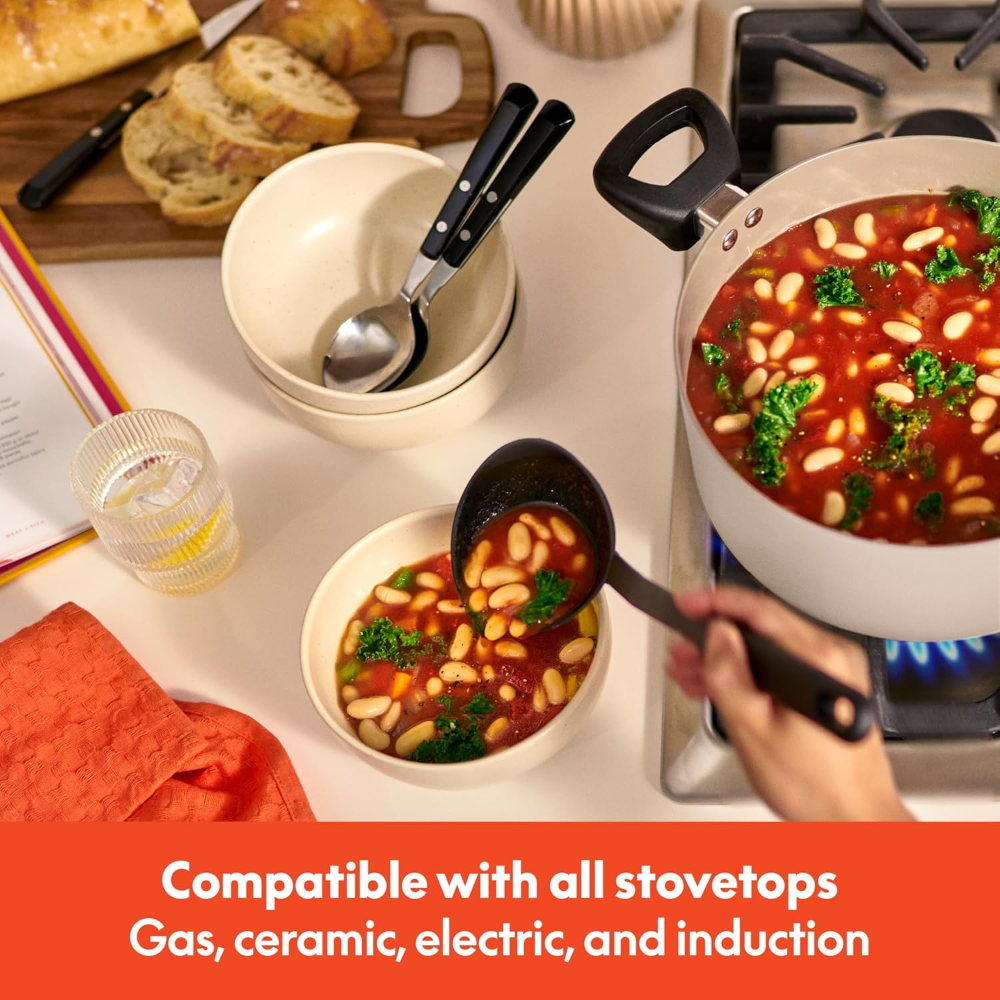 Juego de utensilios de cocina de 12 piezas con revestimiento antiadherente de cerámica EverGood?, apto para lavavajillas y horno, compatible con todas las estufas, tapas de vidrio templado - Imagen 3