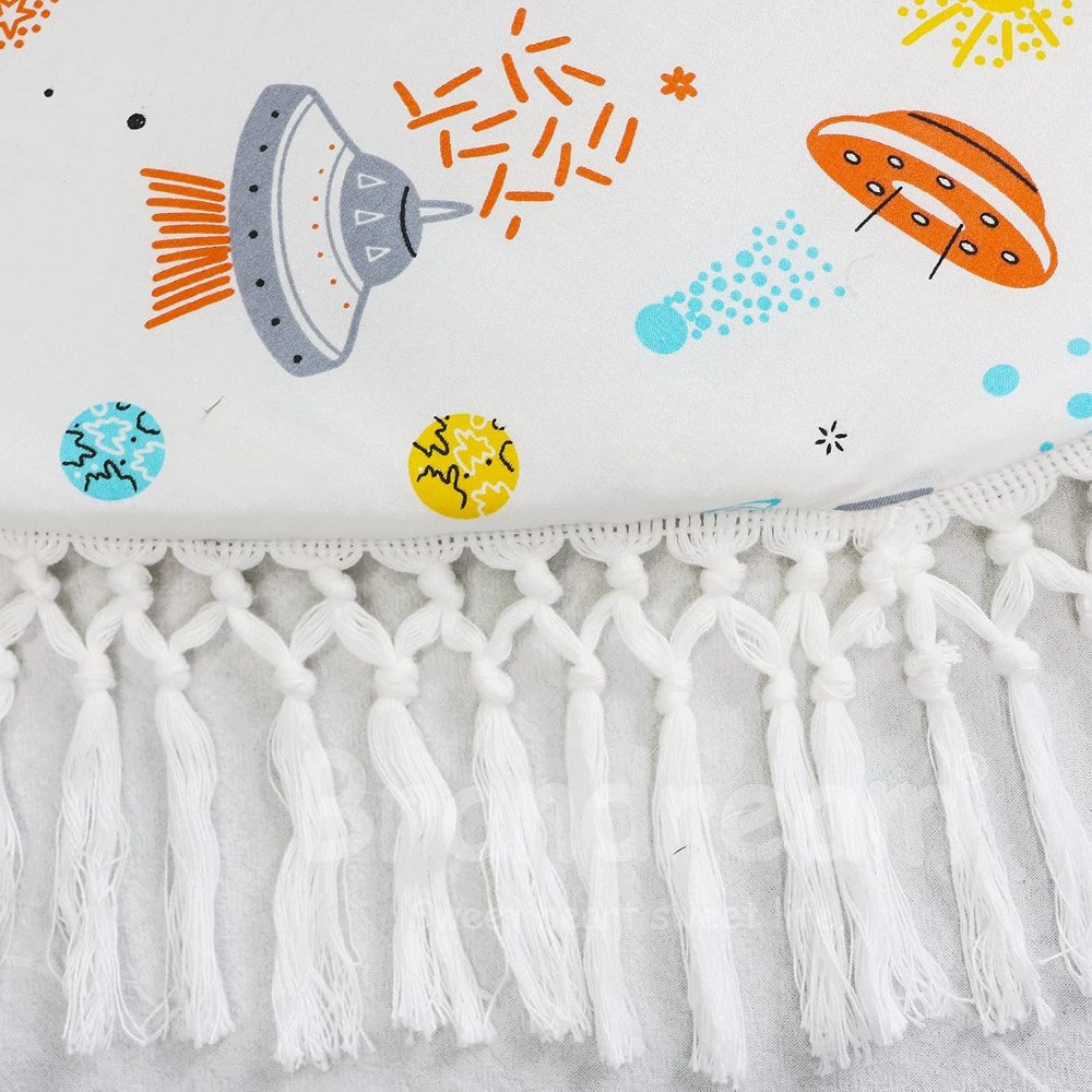 Tapete de juego para bebe, tapete redondo suave con borla, 100% algodón, regalo de Navidad, se adapta a la guardería de bebés con tema vintage, lavable a mano. - Imagen 3