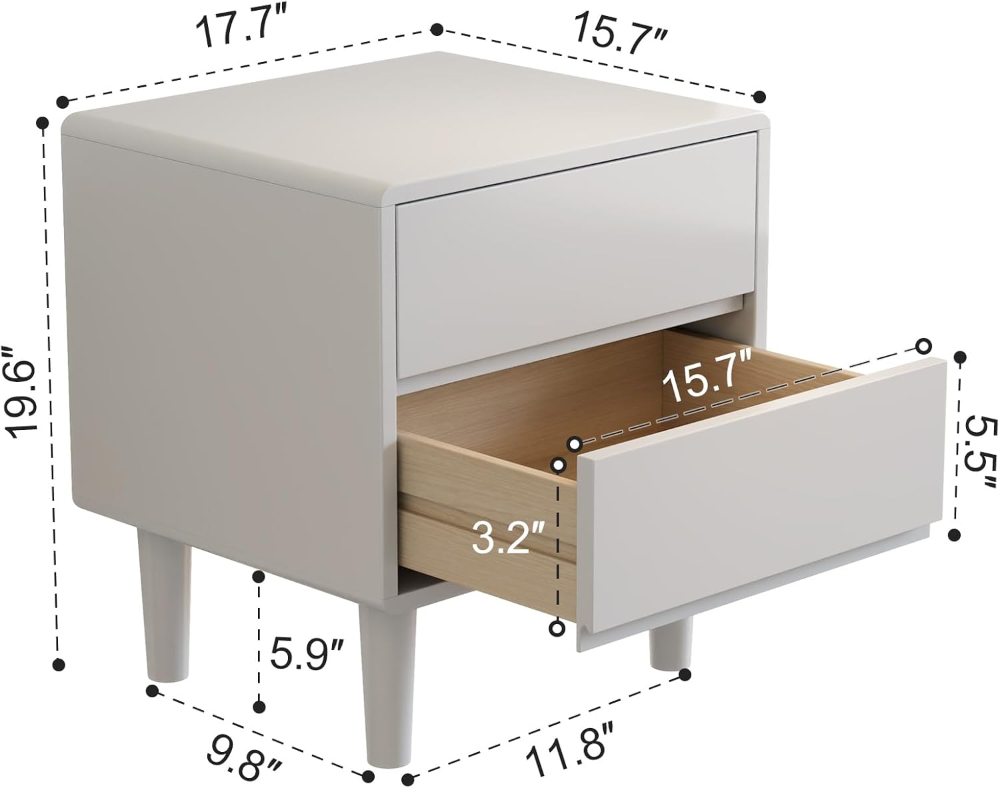 Mesita de noche de madera maciza, mesita de noche con cajones, mesita de noche moderna de mediados de siglo, mesita de noche de madera, mesita de noche pequeña para dormitorio - Imagen 2