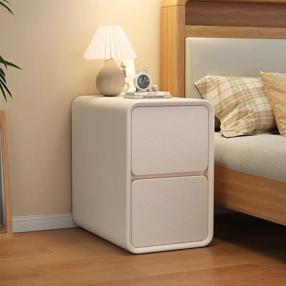 Mesita de noche estrecha con cajones, mesita de noche de cuero de madera maciza, mesa decorativa de almacenamiento totalmente montada, mesitas de noche para dormitorios