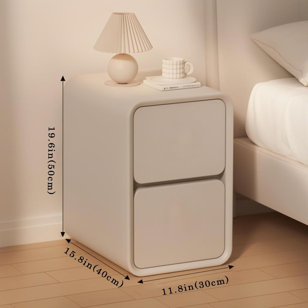 Mesita de noche estrecha con cajones, mesita de noche de cuero de madera maciza, mesa decorativa de almacenamiento totalmente montada, mesitas de noche para dormitorios - Imagen 4