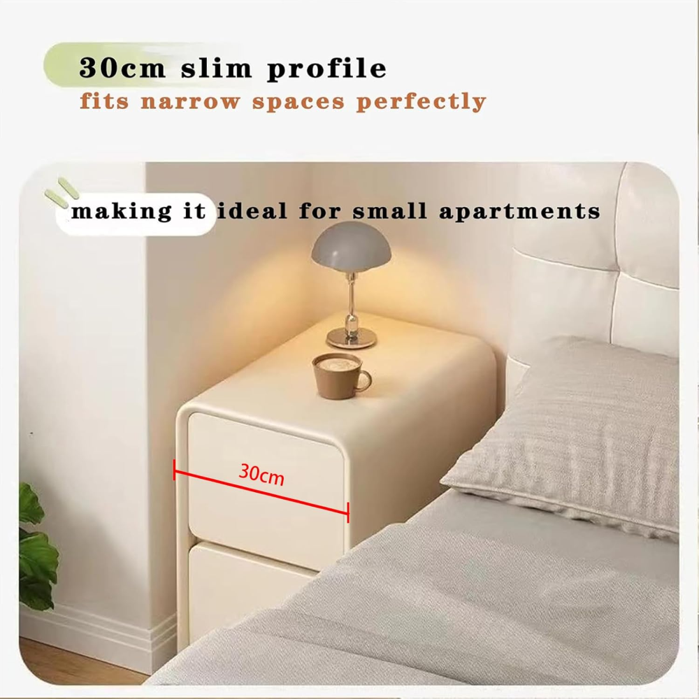 Mesita de noche estrecha con cajones, mesita de noche de cuero de madera maciza, mesa decorativa de almacenamiento totalmente montada, mesitas de noche para dormitorios - Imagen 5