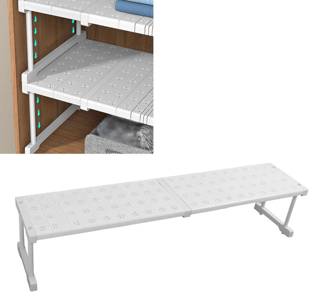 Shanrya Estante de tensión para armario, ampliable, estructura estable, resistente, fácil instalación, almacenamiento ajustable, organizador práctico para ropa y accesorios. - Imagen 6