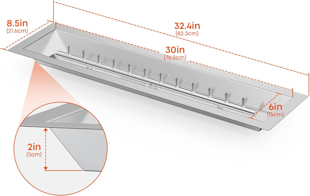 Stanbroil Sartén para hoguera de 30 x 6 pulgadas con quemador de chorro, bandeja de mesa de acero inoxidable mejorada para una llama más alta, 54 K BTU máximo, lineal - Imagen 4