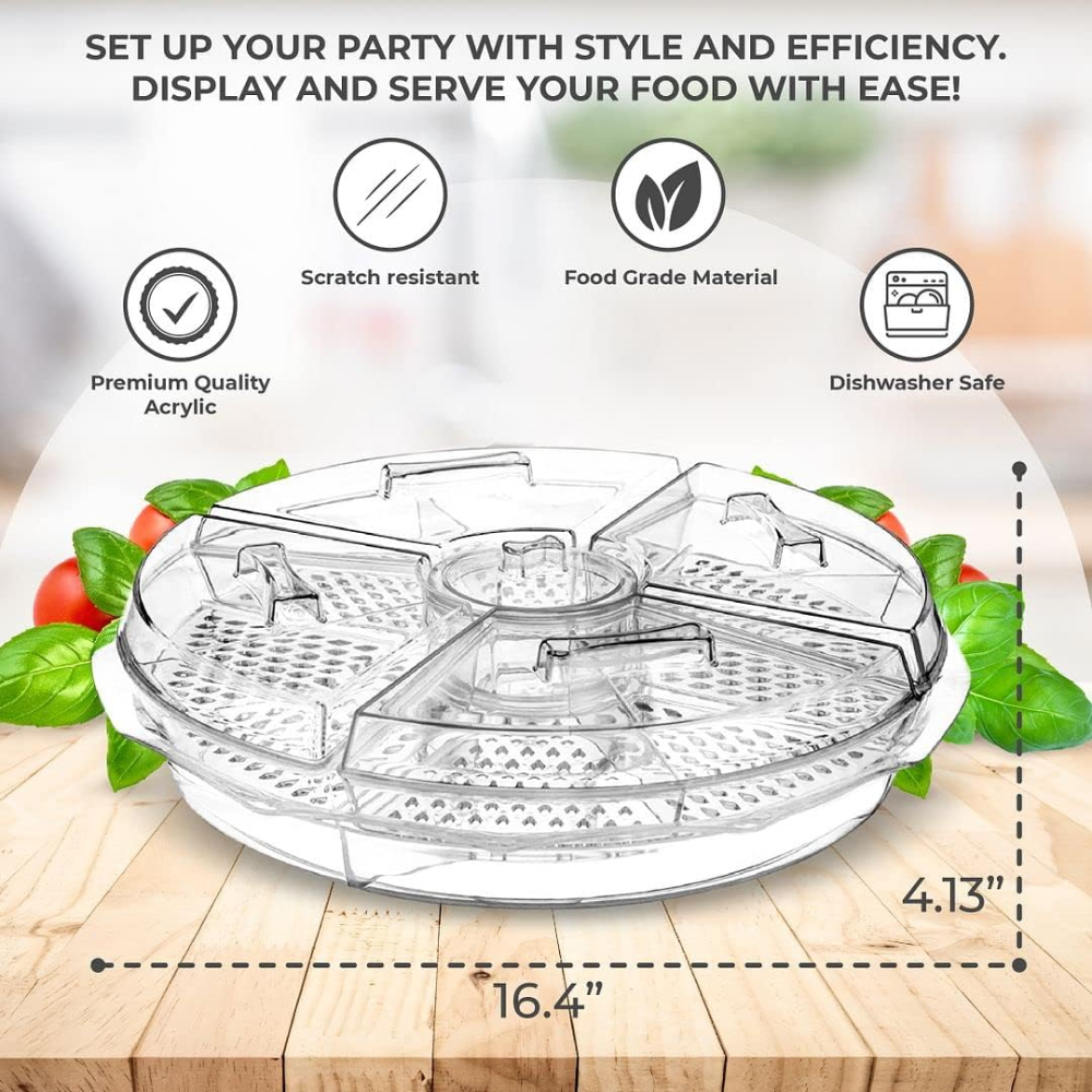 Bandeja de acrílico para servir con compartimento para hielo y 8 compartimentos con tapa para bocadillos, mantiene la comida fría y fresca, para ensaladas - Imagen 2