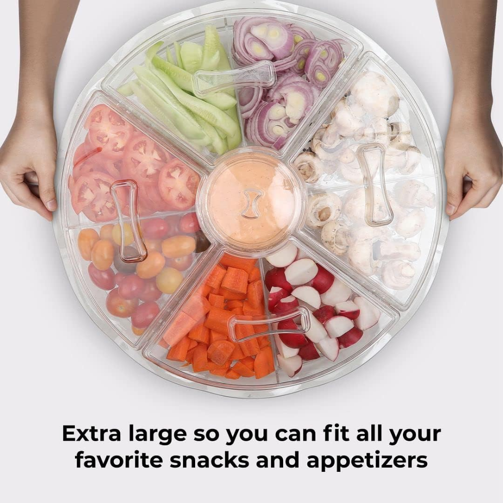 Bandeja de acrílico para servir con compartimento para hielo y 8 compartimentos con tapa para bocadillos, mantiene la comida fría y fresca, para ensaladas - Imagen 4