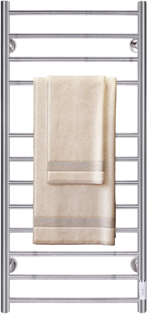 JSLOVE Toallero calentado montado en la pared con temporizador incorporado, para enchufar o enchufar, de acero inoxidable, con cable, estante de secado con calefacción pulido cepillado