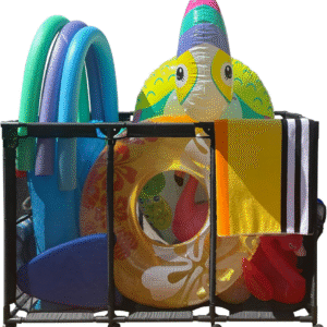 Organizador de almacenamiento de flotador de piscina para fideos de piscina, flotadores, toallas inflables, contenedor de almacenamiento de juguetes, XXL, metal negro HDuty