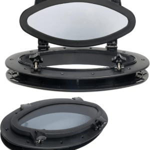 Amarine made Juego de 2 linternas elípticas de apertura ovalada para yate de barco, 16 x 8-5/8 pulgadas, orificio de puerto de ventana de repuesto, ABS, vidrio templado, color: blanco, negro (negro)