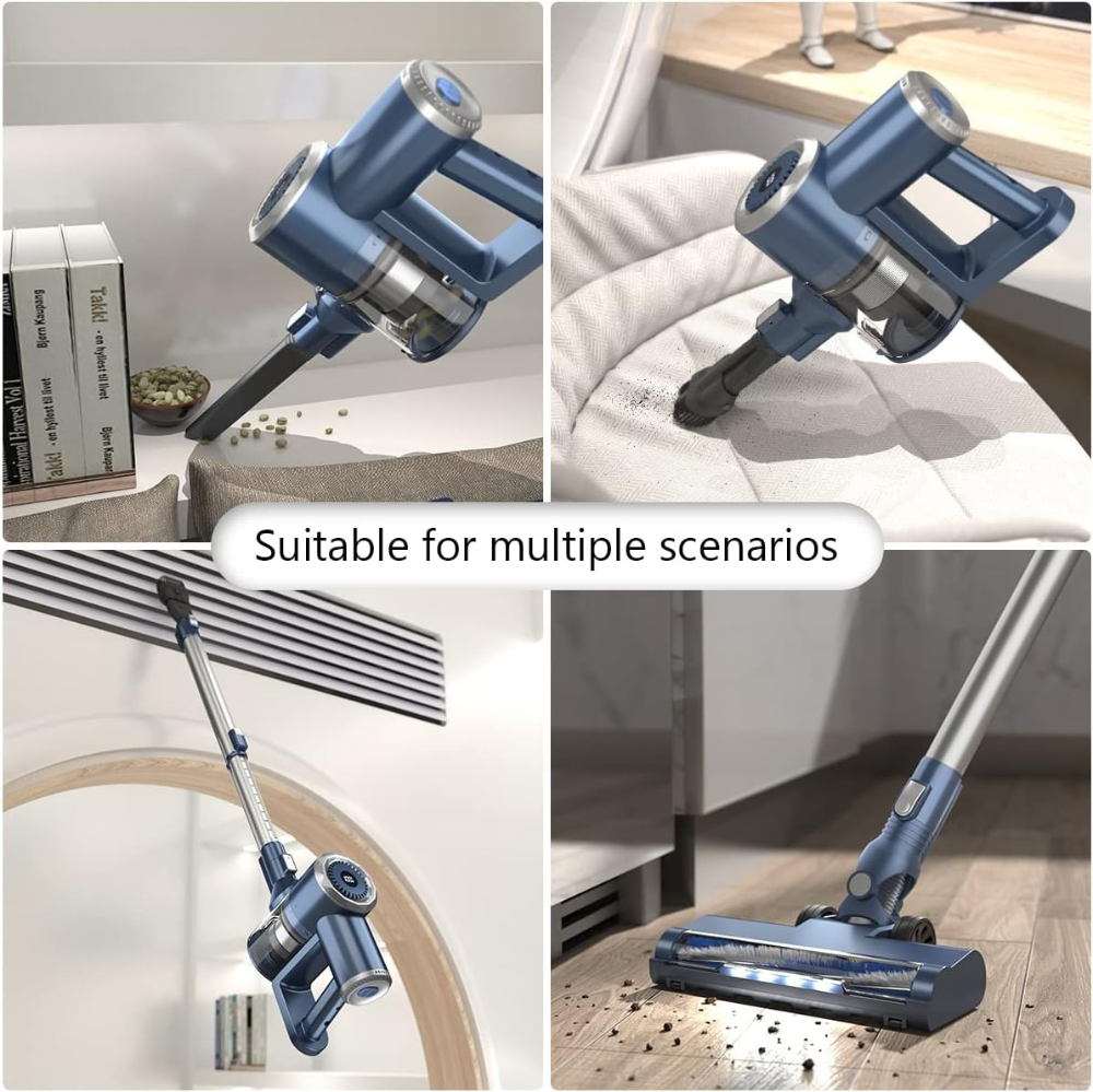 PRETTYCARE Aspiradora Escoba Inalámbrica 20Kpa Autonomía 30 Mins con Indicación de Potencia 4 en 1, sin Bolsa, Potente Aspirador de Mano Eléctrico, Alfombra Pelo Mascota Suelo Sofá W200VALORADO - Imagen 3