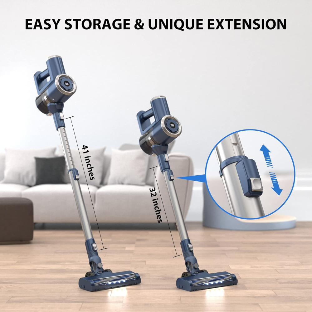 PRETTYCARE Aspiradora Escoba Inalámbrica 20Kpa Autonomía 30 Mins con Indicación de Potencia 4 en 1, sin Bolsa, Potente Aspirador de Mano Eléctrico, Alfombra Pelo Mascota Suelo Sofá W200VALORADO - Imagen 5