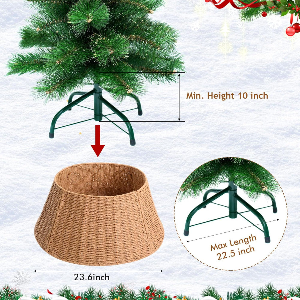 Collar de árbol de Navidad de 61 cm, tejido natural, anillo de árbol de Navidad, cuerda de papel de granja, falda de árbol de Navidad, cubierta base rústico para decoración navideña - Imagen 3