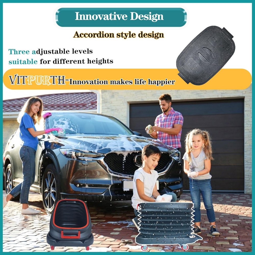 Carrito plegable multiusos, carro utilitario plegable con ruedas y tapa, para cubo de lavado de autos, carrito de camping, carrito de compras, cubo de pesca, - Imagen 5