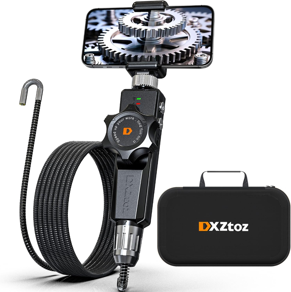 Boroscopio bidireccional, cámara de 0.256", inalámbrico, video 1080P, luz LED integrada, compatible con iPhone y Android, ideal para inspecciones en espacios reducidos.