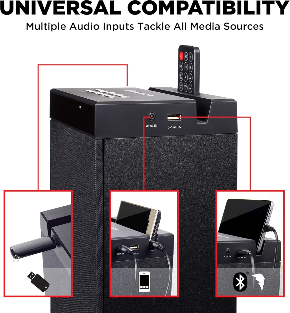 Altavoz de torre Bluetooth con subwoofer integrado, altavoz doméstico de pie con graves potentes y controladores duales, potencia máxima de 120 W - Imagen 5