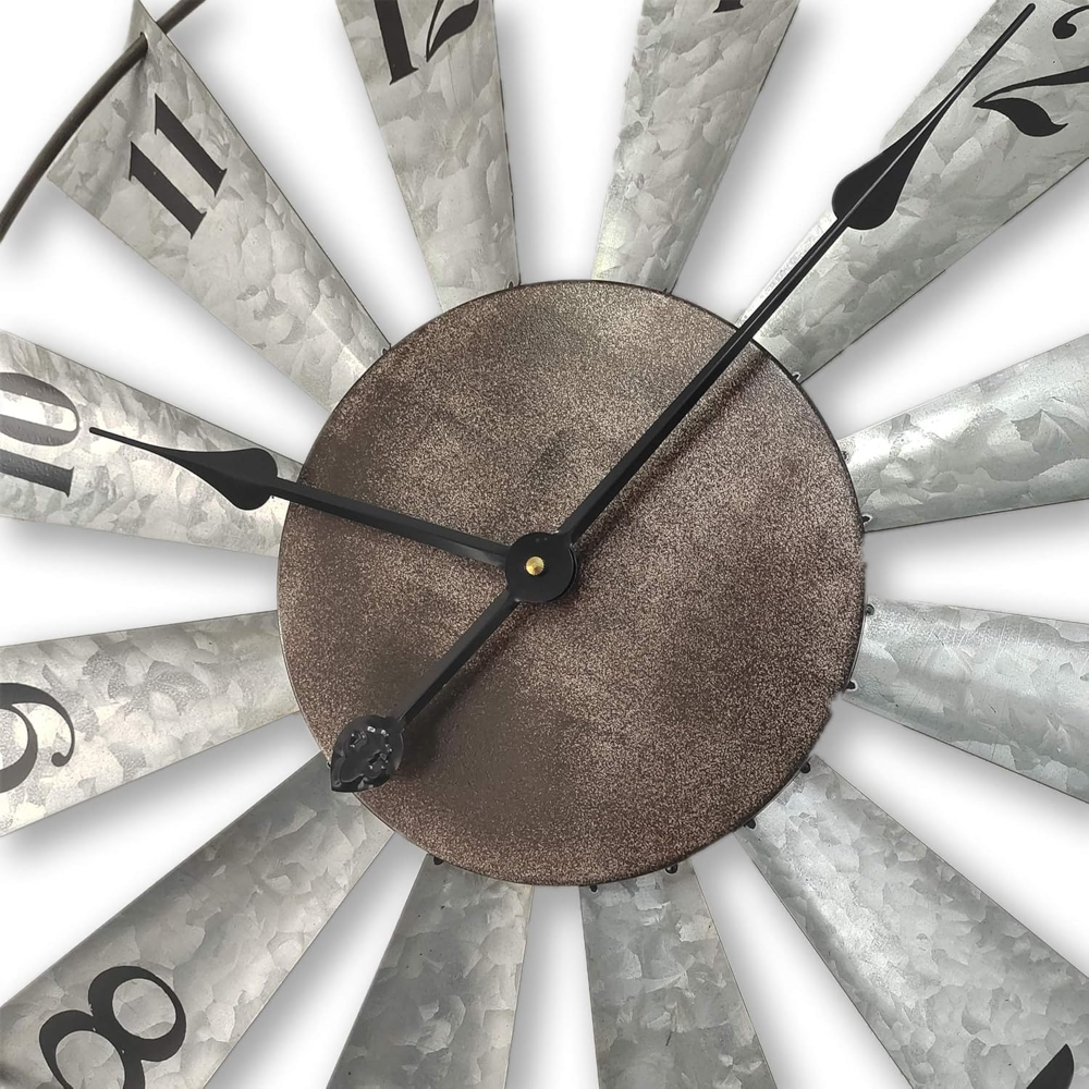 Mrocioa Molino de viento de 24 pulgadas, reloj de pared de metal envejecido, rústico, grande, decorativo, de gran tamaño, decoración de granja, sin tictac, funciona con pilas - Imagen 5