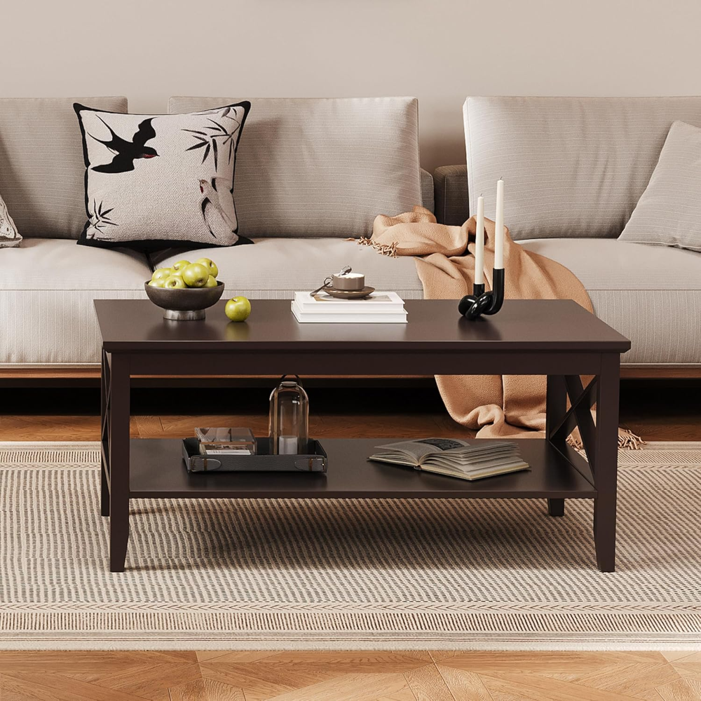 ChooChoo Mesa auxiliar Oxford de 40?pulgadas, madera color espresso, patas gruesas, mesa de centro con almacenamiento inferior, ideal para sala de estar. VALORADO - Imagen 3