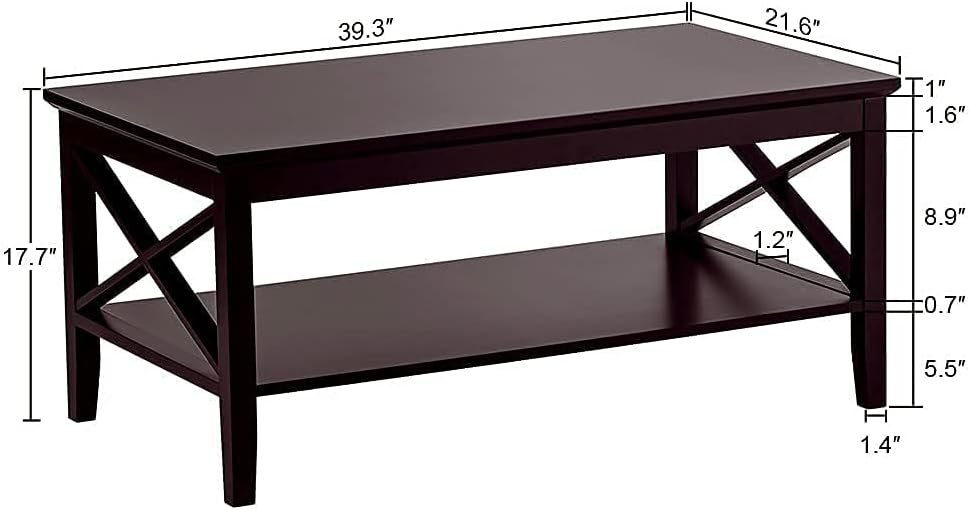 ChooChoo Mesa auxiliar Oxford de 40?pulgadas, madera color espresso, patas gruesas, mesa de centro con almacenamiento inferior, ideal para sala de estar. VALORADO - Imagen 4
