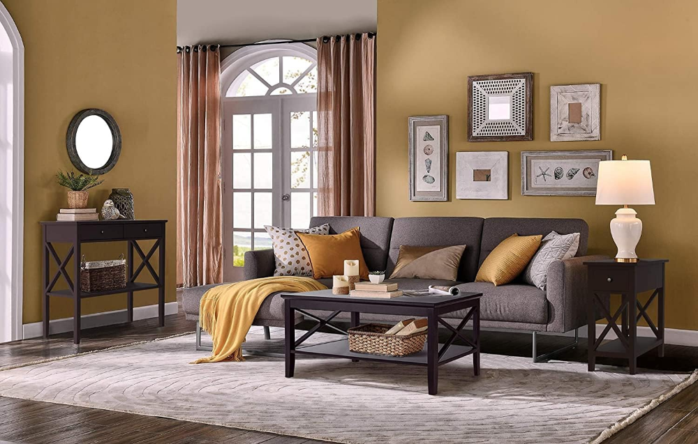 ChooChoo Mesa auxiliar Oxford de 40?pulgadas, madera color espresso, patas gruesas, mesa de centro con almacenamiento inferior, ideal para sala de estar. VALORADO - Imagen 5