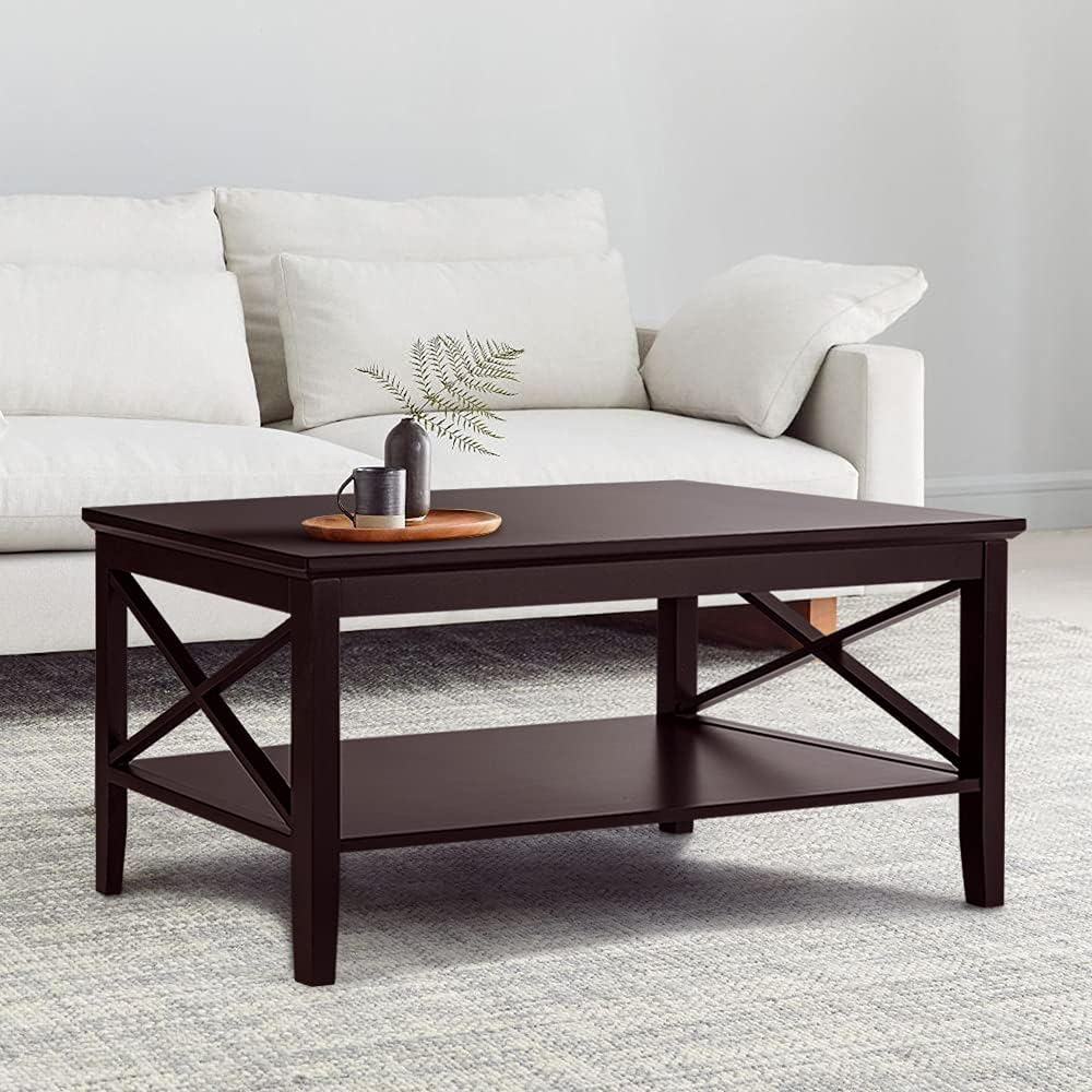 ChooChoo Mesa auxiliar Oxford de 40?pulgadas, madera color espresso, patas gruesas, mesa de centro con almacenamiento inferior, ideal para sala de estar. VALORADO - Imagen 6