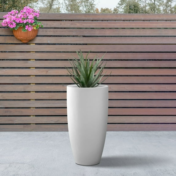 Macetas altas de hormigón con acabado blanco puro de 62 cm.de alto x 35 de ancho, macetas decorativas grande para interiores y exteriores con orificio de drenaje, estilo cónico*VALORADO*