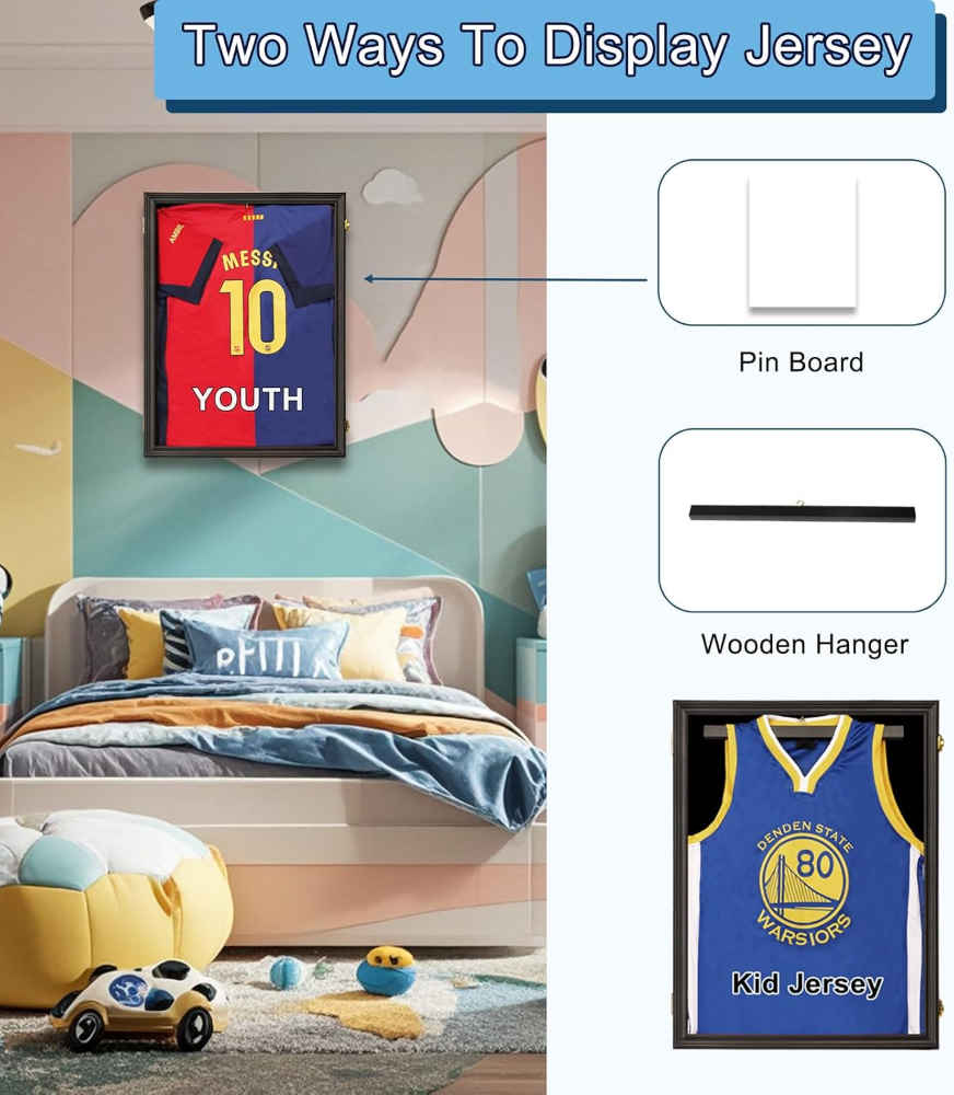 Vitrina Jinchuan con marco y cerradura, protección UV para camisetas deportivas. Exhibe béisbol, baloncesto, fútbol y hockey con estilo. - Imagen 5