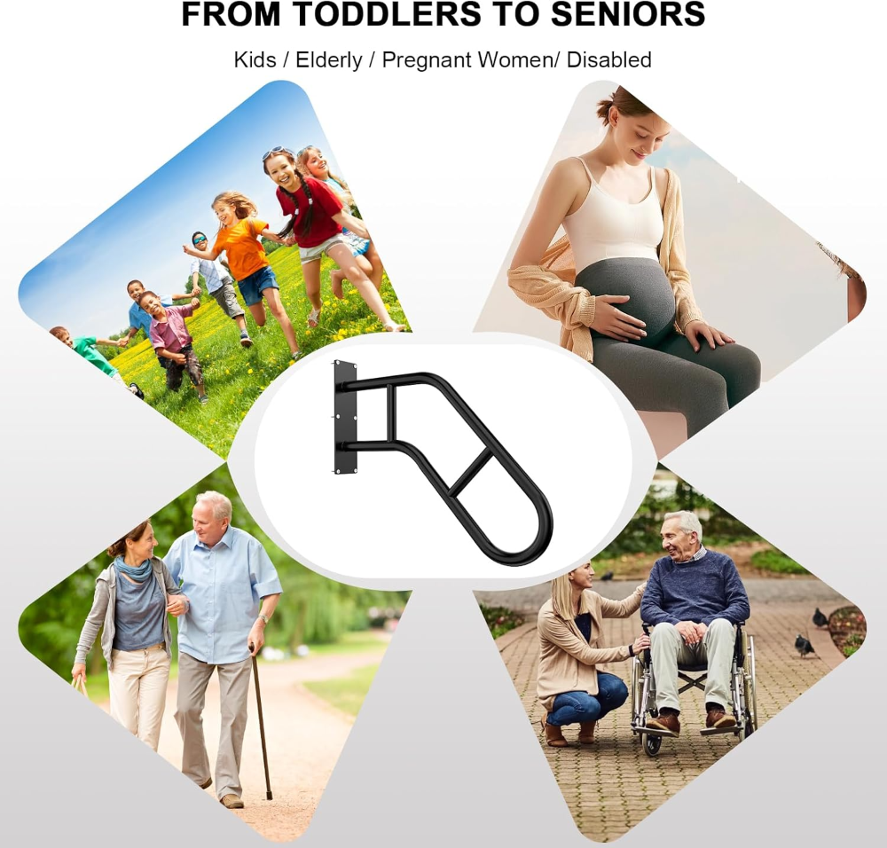 Pasamanos para escalones al aire libre, barandilla de 22.8 pulgadas para interiores, pasamanos de seguridad en forma de U para niños, ancianos, mujeres embarazadas, discapacitados - Imagen 3