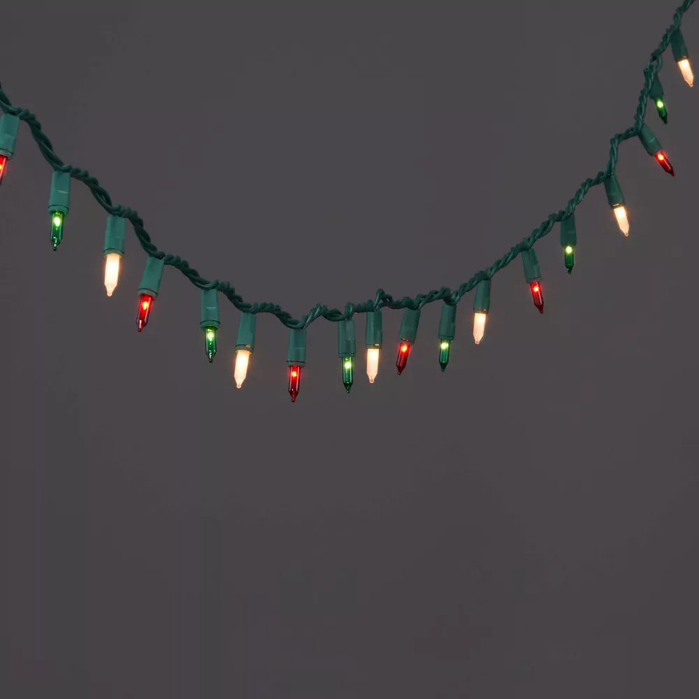 Guirnalda de luces navideñas mini, incandescentes y lisas de 100 unidades con cable verde